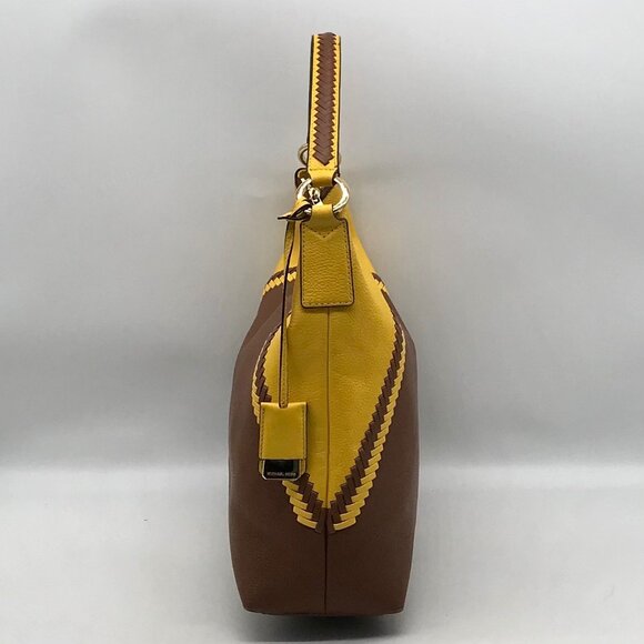 Michael Kors Women's Karson Luggage/Citrus Pebbled Leather Large Hobo Bag - Picture 4 of 12